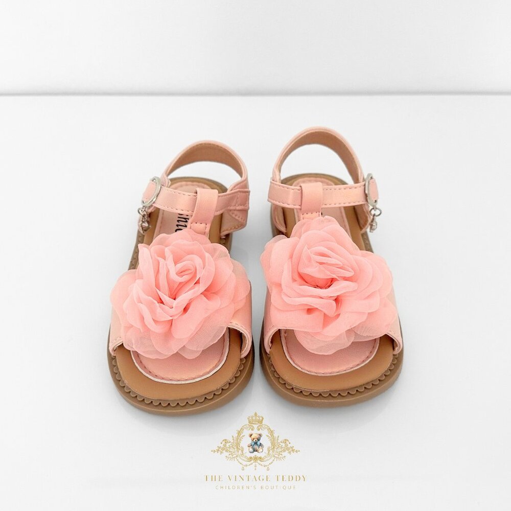 NWT Pretty Little Girls Sandals Childrens Shoes Lovely Fabric Rose Blush Pink 10 - Picture 2 of 4